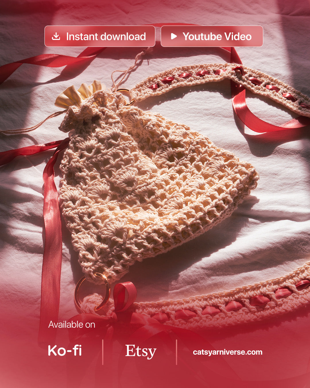 PDF Crochet Pattern Ribbon Tie Shoulder Bag