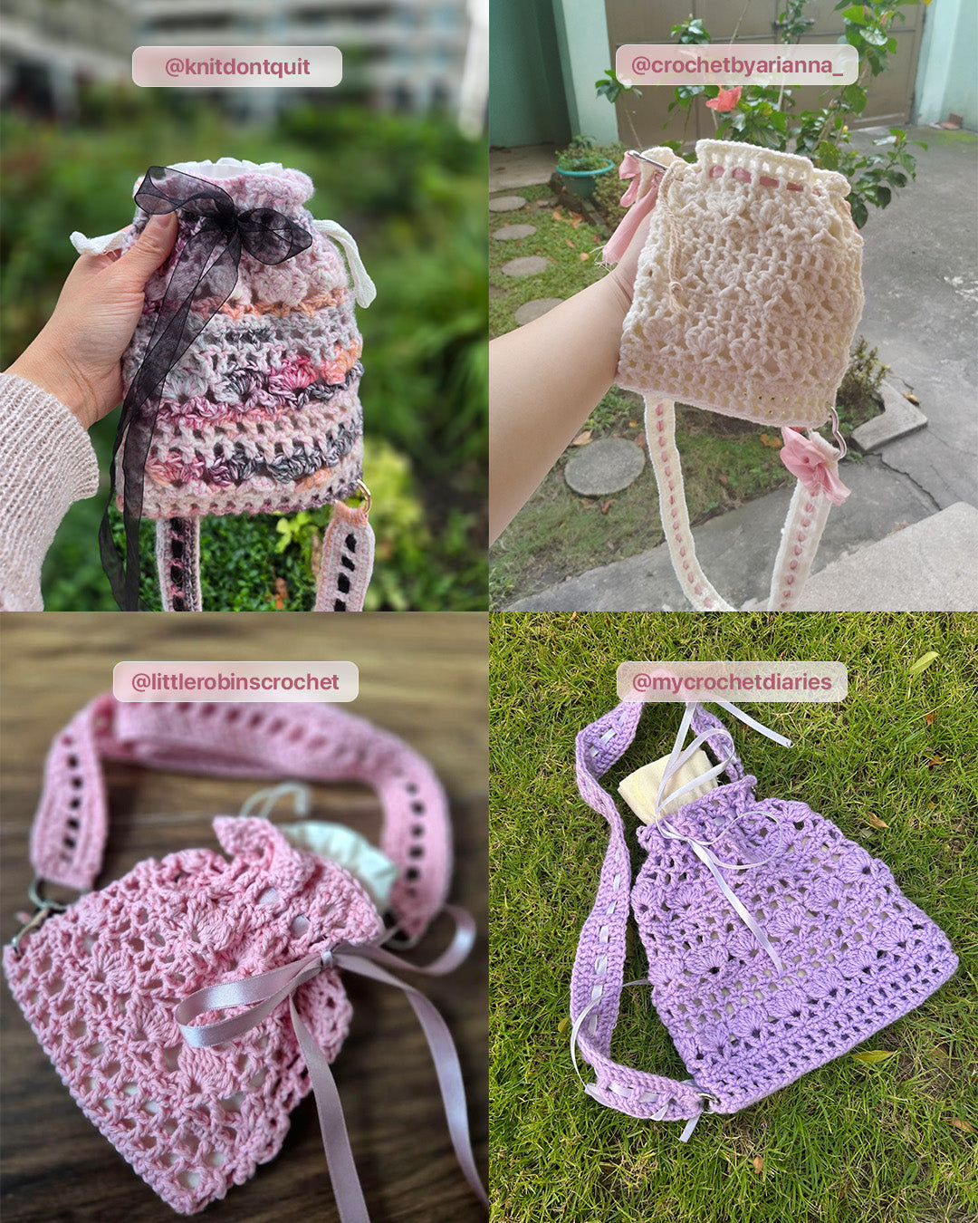 PDF Crochet Pattern Ribbon Tie Shoulder Bag