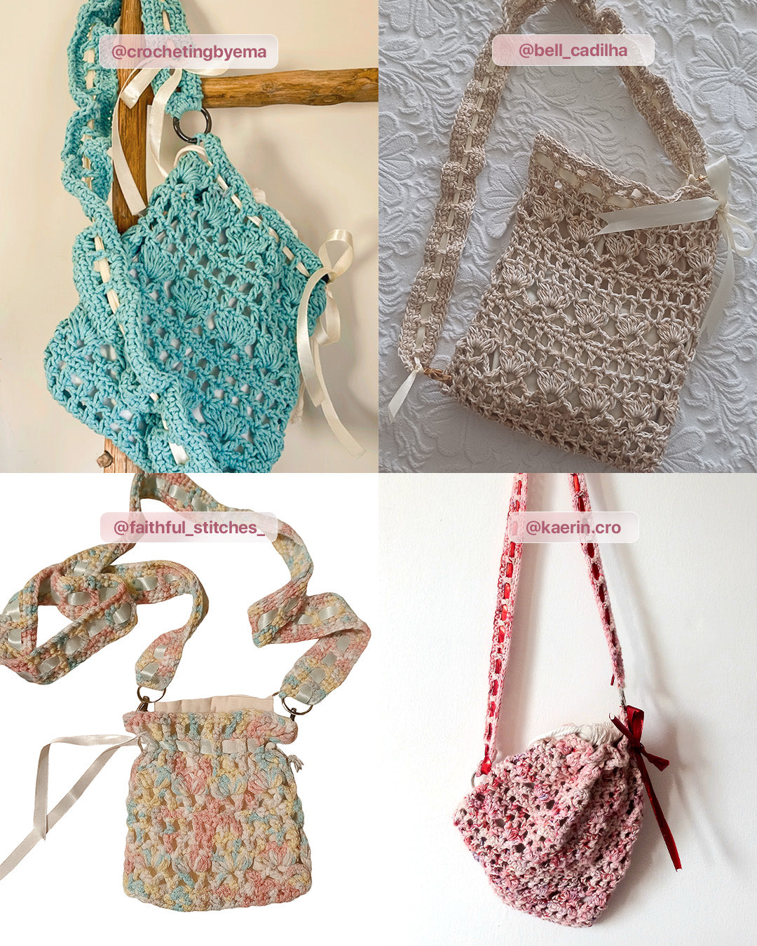 PDF Crochet Pattern Ribbon Tie Shoulder Bag